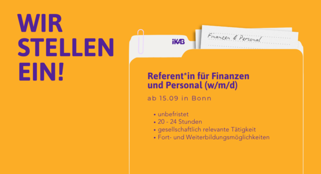 Wir suchen (1200 x 650 px) (1) Stellenausschreibung Referent*in für Finanzen und Personal in Bonn